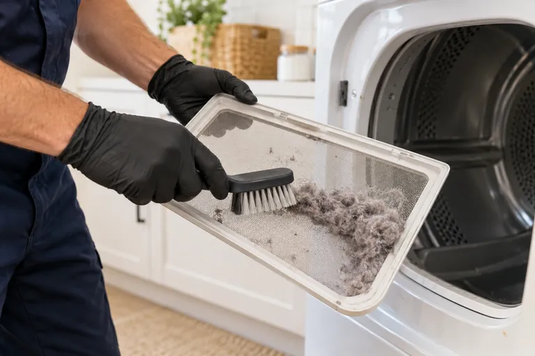 Dryer lint filter being cleaned