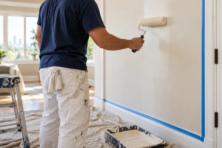 Interior wall being painted with a roller